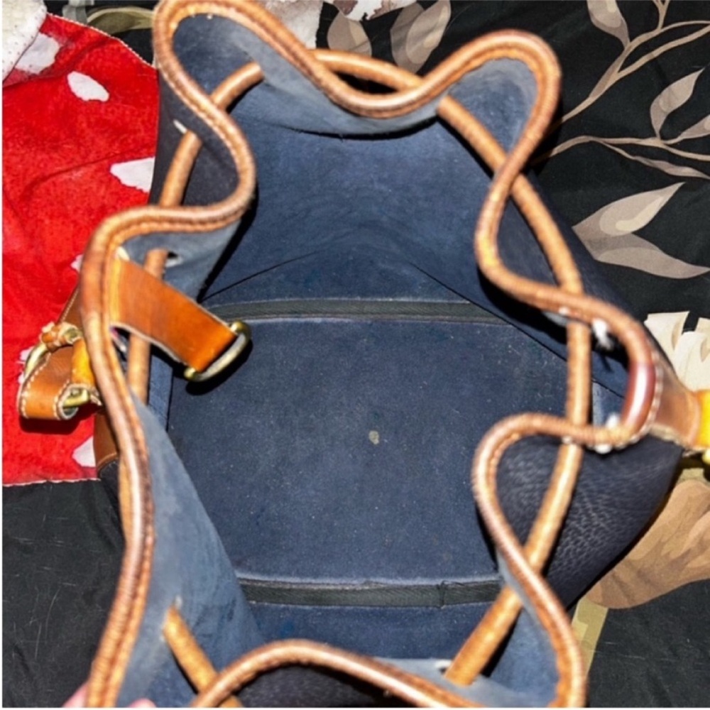 Vintage Dooney & Bourke Navy Blue & Tan Leather Drawstring
Bucket Bag - Picture 5 of 6